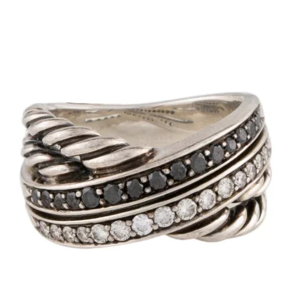DAVID YURMAN DIAMOND 1/2 CTW STERLING SILVER CROSSOVER BAND RING - Picture 4 of 8